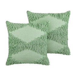 2 poduszki dekoracyjne bawełniane tuftowane 45 x 45 cm zielone RHOEO 2 poduszki dekoracyjne bawełniane tuftowane 45 x 45 cm zielone RHOEO