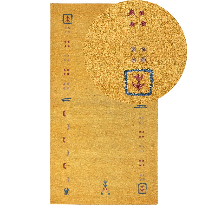Dywan wełniany gabbeh 80 x 150 cm żółty AKALAN Dywan wełniany gabbeh 80 x 150 cm żółty AKALAN