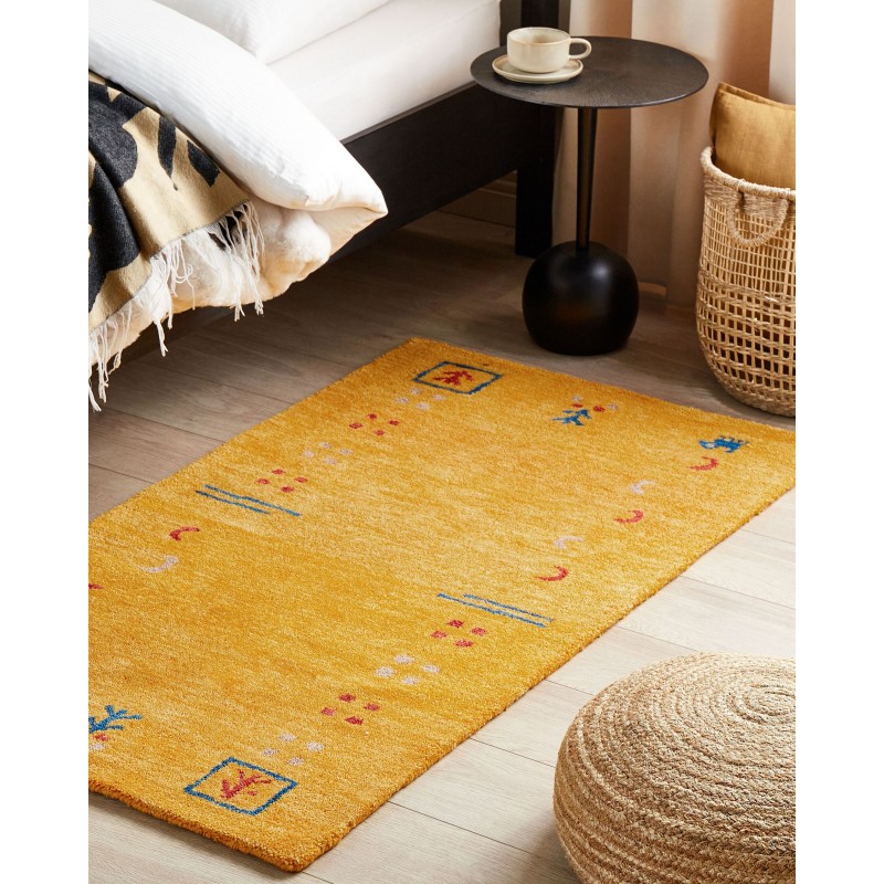 Dywan wełniany gabbeh 80 x 150 cm żółty AKALAN Dywan wełniany gabbeh 80 x 150 cm żółty AKALAN
