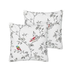 2 bawełniane poduszki dekoracyjne z motywem ptaków 45 x 45 cm białe DILLENIA 2 bawełniane poduszki dekoracyjne z motywem ptaków 45 x 45 cm białe DILLENIA