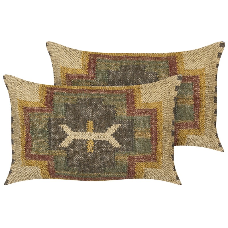 Zestaw 2 poduszek dekoracyjnych PULICAT Juta 30 x 50 cm Kolorowy Wzór orientalny