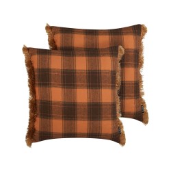 Zestaw 2 poduszek dekoracyjnych BARJA 45 x 45 cm Pomarańczowy W kratkę Zestaw 2 poduszek dekoracyjnych BARJA 45 x 45 cm Pomarańczowy W kratkę