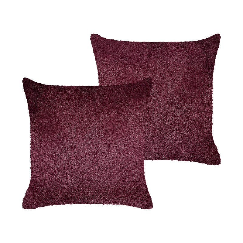 Zestaw 2 poduszek dekoracyjnych PILEA Sztuczne futro 45 x 45 cm Burgundowy Jednolity