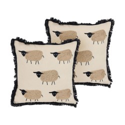 2 poduszki dekoracyjne w owce z frędzlami 45 x 45 cm beżowa BANNU 2 poduszki dekoracyjne w owce z frędzlami 45 x 45 cm beżowa BANNU