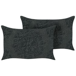 Zestaw 2 poduszek dekoracyjnych VELOOR Bawełna 30 x 50 cm Ciemnoszary Wzór orientalny Zestaw 2 poduszek dekoracyjnych VELOOR Bawełna 30 x 50 cm Ciemnoszary Wzór orientalny