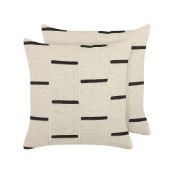 Zestaw 2 poduszek dekoracyjnych ABIES Bawełna 45 x 45 cm Beżowy W paski Zestaw 2 poduszek dekoracyjnych ABIES Bawełna 45 x 45 cm Beżowy W paski