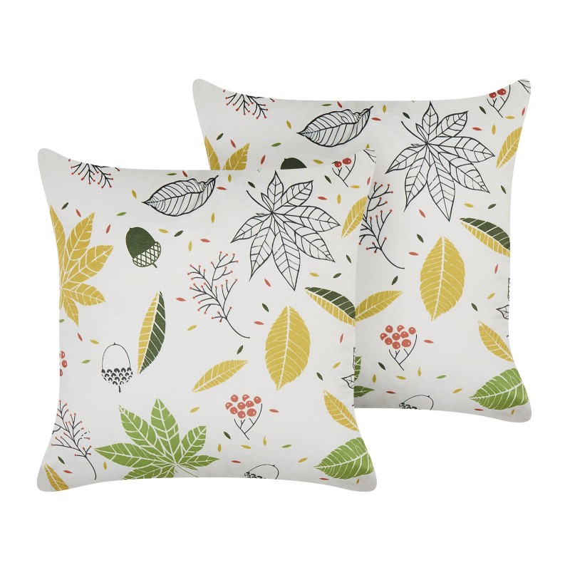 Zestaw 2 poduszek dekoracyjnych MULLEIN Welur 45 x 45 cm Kolorowy Wzór roślinny Zestaw 2 poduszek dekoracyjnych MULLEIN Welur 45 x 45 cm Kolorowy Wzór roślinny