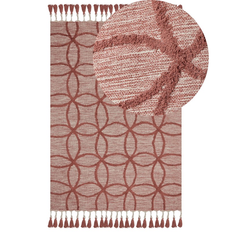 Dywan bawełniany 160 x 230 cm czerwony KIRSEHIR Dywan bawełniany 160 x 230 cm czerwony KIRSEHIR
