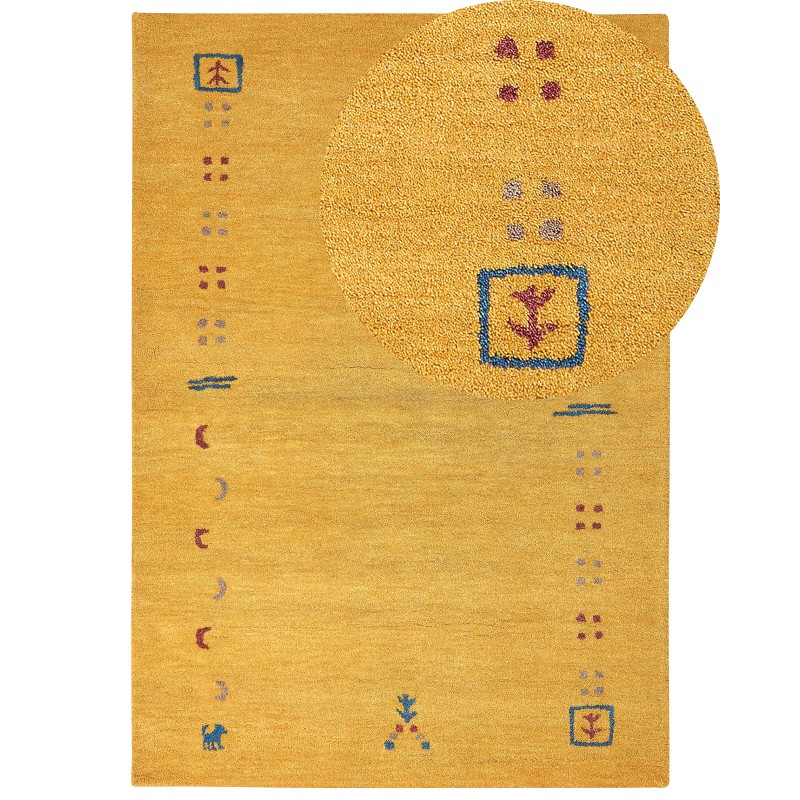 Dywan wełniany gabbeh 160 x 230 cm żółty AKALAN Dywan wełniany gabbeh 160 x 230 cm żółty AKALAN