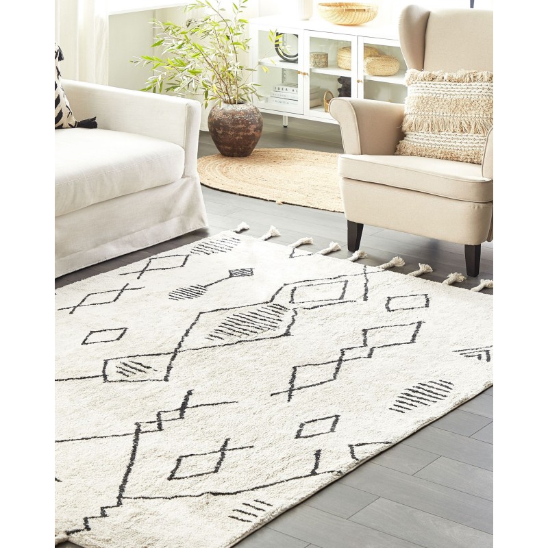 Dywan bawełniany 160 x 230 cm biało-czarny KEBIR Dywan bawełniany 160 x 230 cm biało-czarny KEBIR