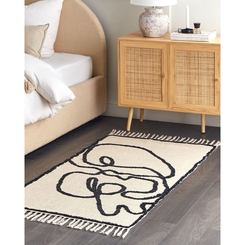 Dywan bawełniany 80 x 150 cm beżowo-czarny KONUR Dywan bawełniany 80 x 150 cm beżowo-czarny KONUR