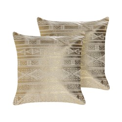 Zestaw 2 poduszek dekoracyjnych OUJDA Bawełna 50 x 50 cm Złoty Wzór geometryczny Zestaw 2 poduszek dekoracyjnych OUJDA Bawełna 50 x 50 cm Złoty Wzór geometryczny