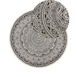 Dywan okrągły bawełniany orientalny nadruk ø 120 cm czarno-kremowy HIZAN Dywan okrągły bawełniany orientalny nadruk ø 120 cm czarno-kremowy HIZAN