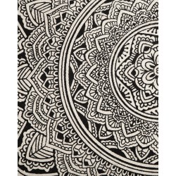 Dywan okrągły bawełniany orientalny nadruk ø 120 cm czarno-kremowy HIZAN Dywan okrągły bawełniany orientalny nadruk ø 120 cm czarno-kremowy HIZAN