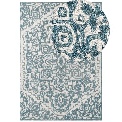 Dywan wełniany 160 x 230 cm biało-niebieski AHMETLI Dywan wełniany 160 x 230 cm biało-niebieski AHMETLI
