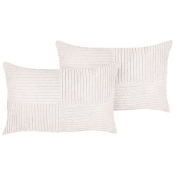 Zestaw 2 poduszek dekoracyjnych MILLET Sztruks 30 x 50 cm Złamana biel Wzór geometryczny Zestaw 2 poduszek dekoracyjnych MILLET Sztruks 30 x 50 cm Złamana biel Wzór geometryczny