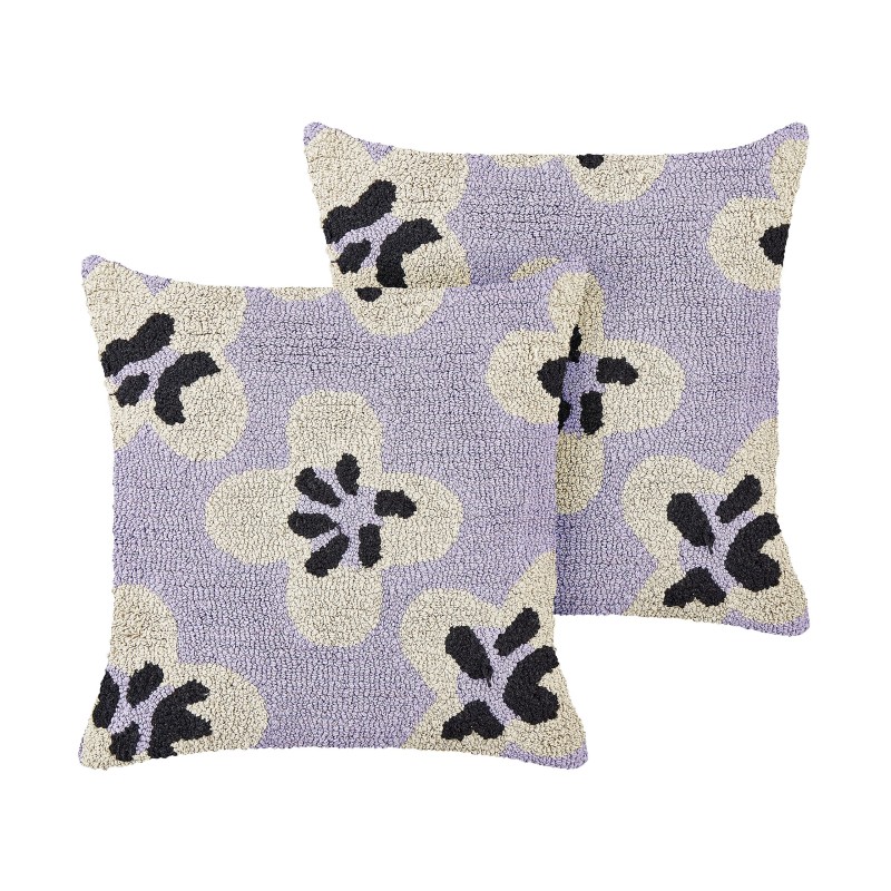 2 poduszki bawełniane dekoracyjne dla dzieci w kwiaty 45 x 45 cm fioletowe SOAPWORT