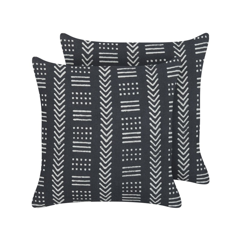 Zestaw 2 poduszek dekoracyjnych BENZOIN Bawełna 45 x 45 cm Czarny Wzór geometryczny