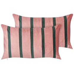 Zestaw 2 poduszek dekoracyjnych CRODYLINE Welur 35 x 60 cm Różowy W paski Zestaw 2 poduszek dekoracyjnych CRODYLINE Welur 35 x 60 cm Różowy W paski