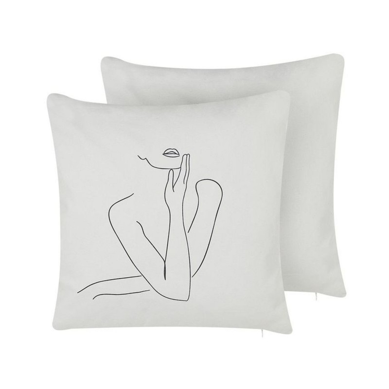 Zestaw 2 poduszek dekoracyjnych MEADOWFOAM Bawełna 45 x 45 cm Biały Wzór abstrakcyjny Zestaw 2 poduszek dekoracyjnych MEADOWFOAM Bawełna 45 x 45 cm Biały Wzór abstrakcyjny