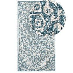 Dywan wełniany 80 x 150 cm biało-niebieski AHMETLI Dywan wełniany 80 x 150 cm biało-niebieski AHMETLI