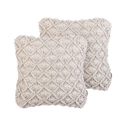 Zestaw 2 poduszek dekoracyjnych KIZKALESI Bawełna 45 x 45 cm Jasnobeżowy Wzór geometryczny Zestaw 2 poduszek dekoracyjnych KIZKALESI Bawełna 45 x 45 cm Jasnobeżowy Wzór geometryczny