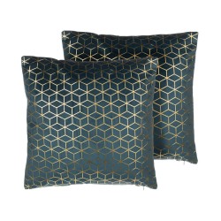 Zestaw 2 poduszek dekoracyjnych CELOSIA Welur 45 x 45 cm Lazurowy Wzór geometryczny Zestaw 2 poduszek dekoracyjnych CELOSIA Welur 45 x 45 cm Lazurowy Wzór geometryczny