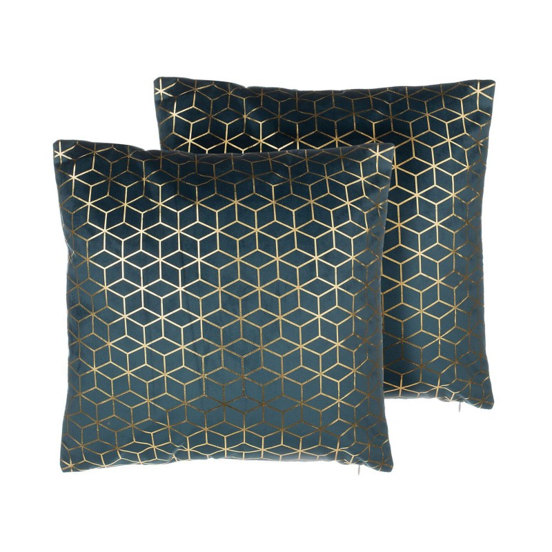 Zestaw 2 poduszek dekoracyjnych CELOSIA Welur 45 x 45 cm Lazurowy Wzór geometryczny