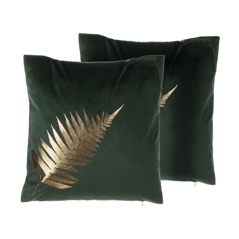 Zestaw 2 poduszek dekoracyjnych FERN Welur 45 x 45 cm Ciemnozielony Wzór roślinny