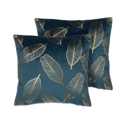Zestaw 2 poduszek dekoracyjnych FREESIA Welur 45 x 45 cm Lazurowy Wzór roślinny Zestaw 2 poduszek dekoracyjnych FREESIA Welur 45 x 45 cm Lazurowy Wzór roślinny