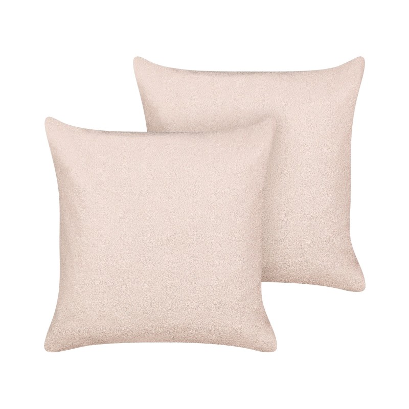 Zestaw 2 poduszek dekoracyjnych LEUZEA Boucle 60 x 60 cm Pastelowy róż Jednolity