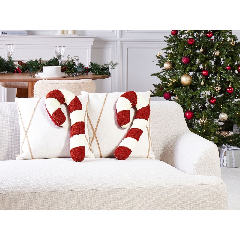 Zestaw 2 poduszek dekoracyjnych CANDY CANE Boucle 22 x 55 cm Czerwony Wzór świąteczny Zestaw 2 poduszek dekoracyjnych CANDY CANE Boucle 22 x 55 cm Czerwony Wzór świąteczny