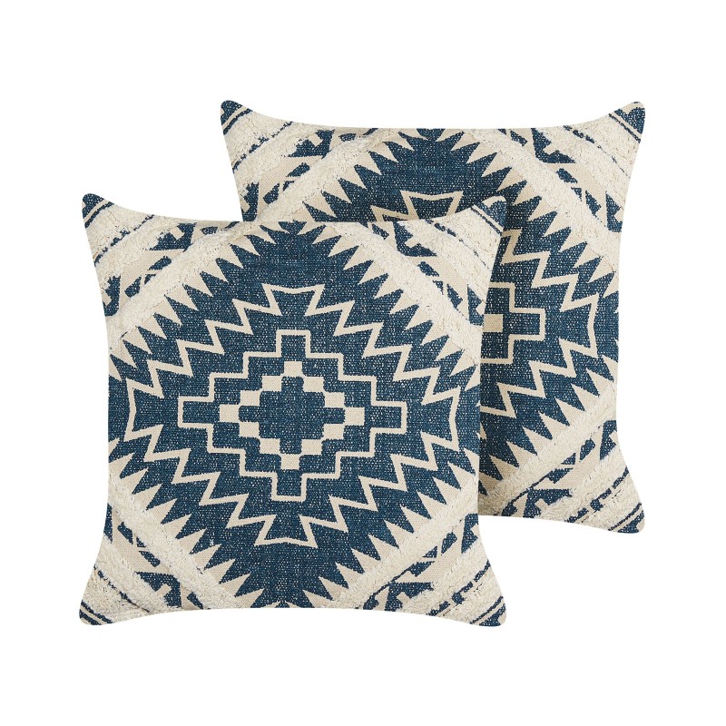 Zestaw 2 poduszek dekoracyjnych SAFI Bawełna 50 x 50 cm Niebieski Wzór geometryczny