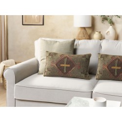 Zestaw 2 poduszek dekoracyjnych KATORA Juta 30 x 50 cm Zielony Wzór orientalny Zestaw 2 poduszek dekoracyjnych KATORA Juta 30 x 50 cm Zielony Wzór orientalny
