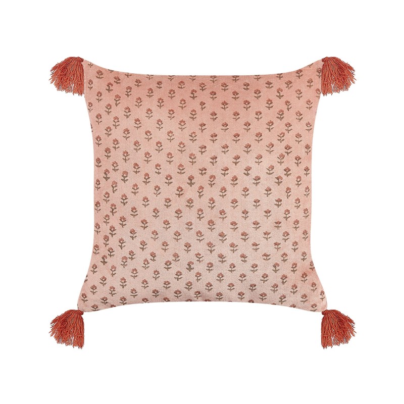 Poduszka dekoracyjna RUMHORA Welur 45 x 45 cm Różowy Wzór kwiatowy