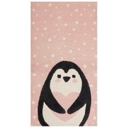 Dywan dziecięcy bawełniany motyw pingwina 80 x 150 cm różowy PENGKOL Dywan dziecięcy bawełniany motyw pingwina 80 x 150 cm różowy PENGKOL