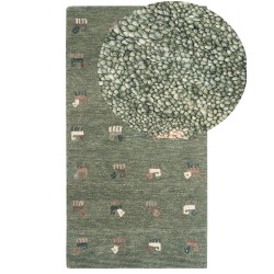Dywan wełniany gabbeh ze wzorem w zwierzęta 80 x 150 cm zielony KIZARLI Dywan wełniany gabbeh ze wzorem w zwierzęta 80 x 150 cm zielony KIZARLI