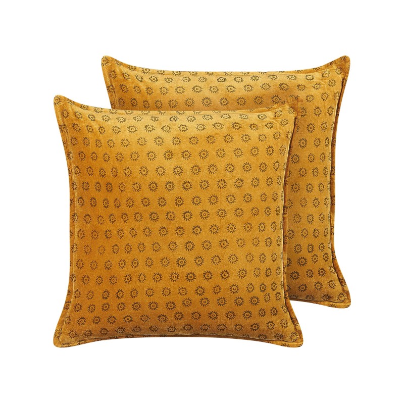 Zestaw 2 poduszek dekoracyjnych RAPIS Welur 45 x 45 cm Żółty Wzór geometryczny Zestaw 2 poduszek dekoracyjnych RAPIS Welur 45 x 45 cm Żółty Wzór geometryczny