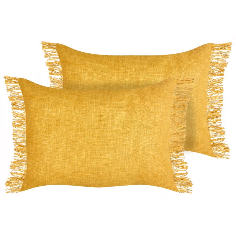 Zestaw 2 poduszek dekoracyjnych MABA Bawełna 50 x 35 cm Żółty Jednolity Zestaw 2 poduszek dekoracyjnych MABA Bawełna 50 x 35 cm Żółty Jednolity