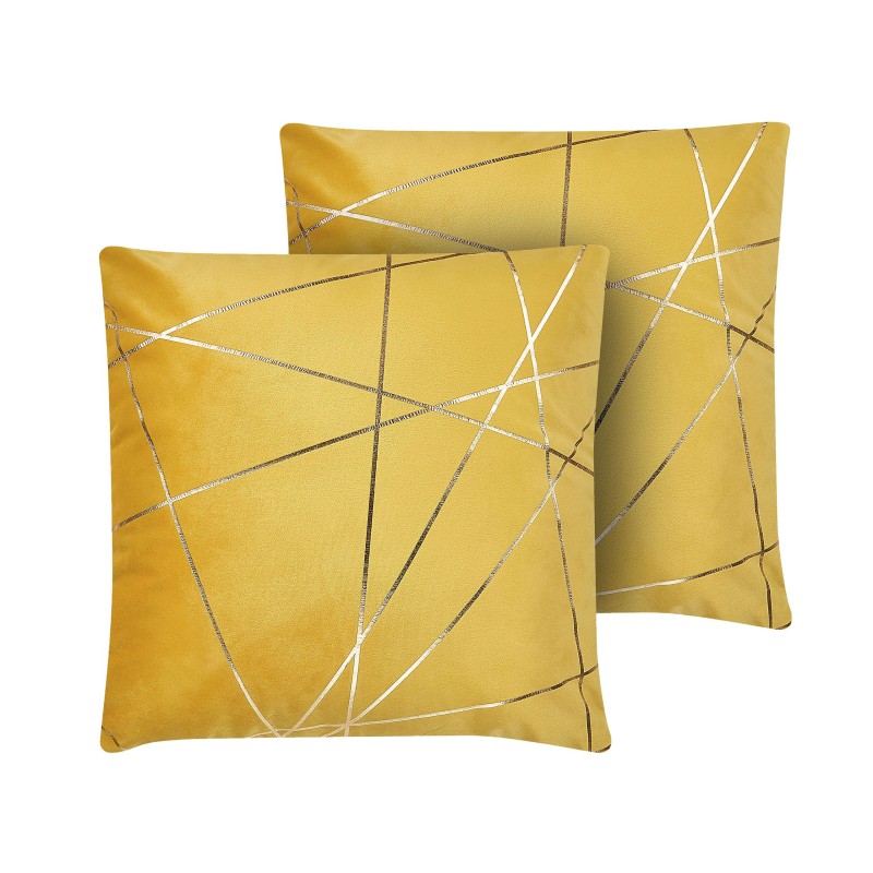 Zestaw 2 poduszek dekoracyjnych PINUS Welur 45 x 45 cm Żółty Wzór geometryczny