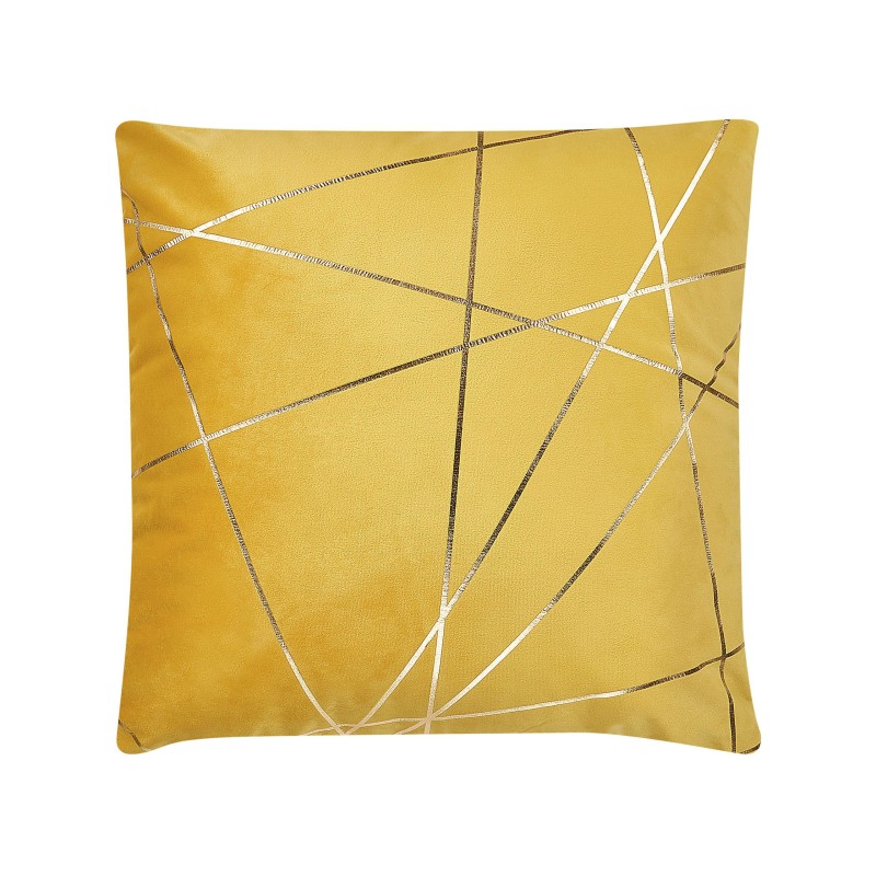 Zestaw 2 poduszek dekoracyjnych PINUS Welur 45 x 45 cm Żółty Wzór geometryczny Zestaw 2 poduszek dekoracyjnych PINUS Welur 45 x 45 cm Żółty Wzór geometryczny