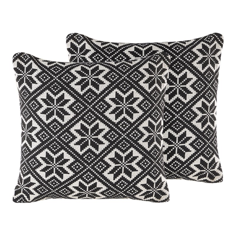 Zestaw 2 poduszek dekoracyjnych BESKOZ Bawełna 45 x 45 cm Czarny Wzór geometryczny Zestaw 2 poduszek dekoracyjnych BESKOZ Bawełna 45 x 45 cm Czarny Wzór geometryczny