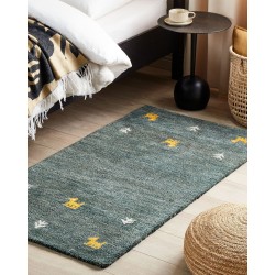 Dywan wełniany gabbeh 80 x 150 cm zielony CALTI Dywan wełniany gabbeh 80 x 150 cm zielony CALTI