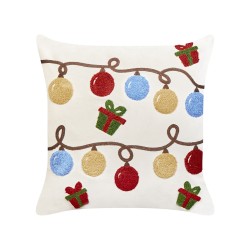 Zestaw 2 poduszek dekoracyjnych PALMIER Welur 45 x 45 cm Złamana biel Wzór świąteczny Zestaw 2 poduszek dekoracyjnych PALMIER Welur 45 x 45 cm Złamana biel Wzór świąteczny