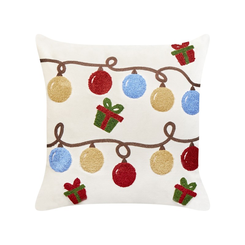 Zestaw 2 poduszek dekoracyjnych PALMIER Welur 45 x 45 cm Złamana biel Wzór świąteczny Zestaw 2 poduszek dekoracyjnych PALMIER Welur 45 x 45 cm Złamana biel Wzór świąteczny