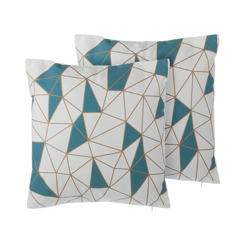 Zestaw 2 poduszek dekoracyjnych CLARKIA Bawełna 45 x 45 cm Niebieski Wzór geometryczny Zestaw 2 poduszek dekoracyjnych CLARKIA Bawełna 45 x 45 cm Niebieski Wzór geometryczny