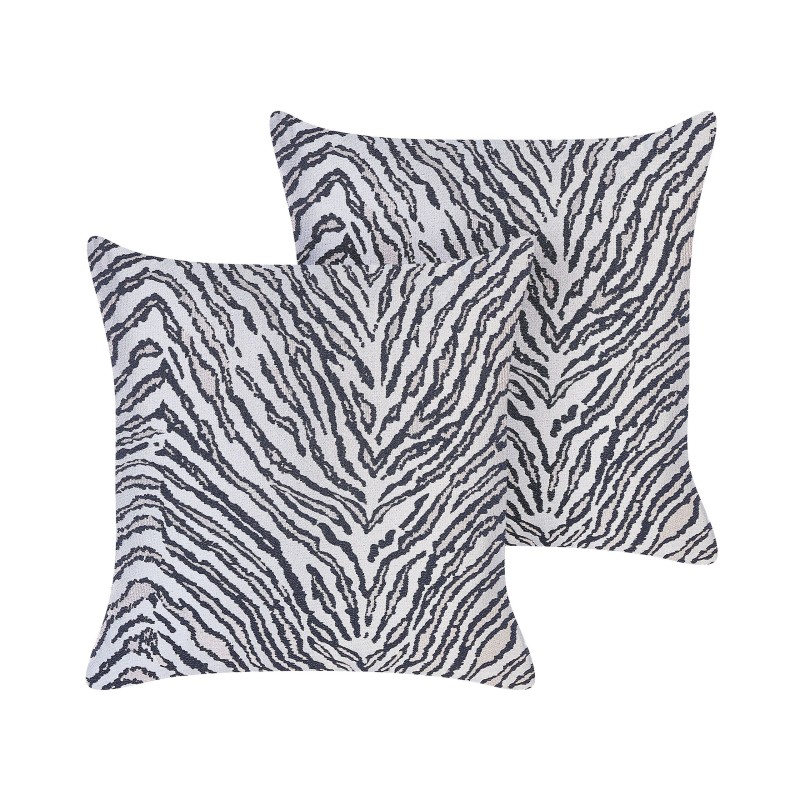 Zestaw 2 poduszek dekoracyjnych MANETTI 45 x 45 cm Czarny/ biały Wzór zwierzęcy Zestaw 2 poduszek dekoracyjnych MANETTI 45 x 45 cm Czarny/ biały Wzór zwierzęcy