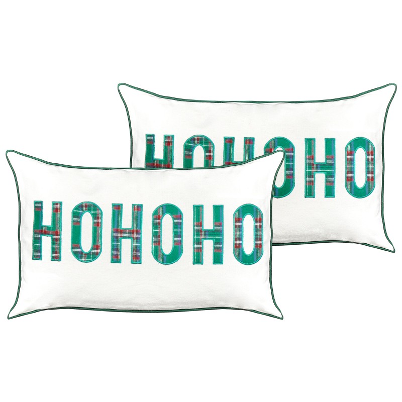 Zestaw 2 poduszek dekoracyjnych JOYCANDY Bawełna 30 x 50 cm Biały Wzór świąteczny Zestaw 2 poduszek dekoracyjnych JOYCANDY Bawełna 30 x 50 cm Biały Wzór świąteczny