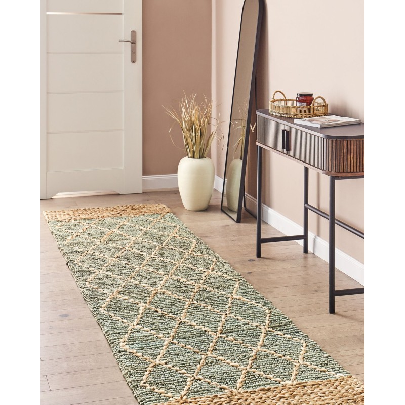 Dywan z juty 80 x 300 cm zielony z beżowym TELLIKAYA Dywan z juty 80 x 300 cm zielony z beżowym TELLIKAYA