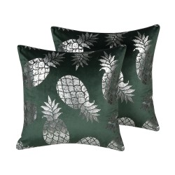 Zestaw 2 poduszek dekoracyjnych ASTILBE Welur 45 x 45 cm Ciemnozielony Wzór roślinny Zestaw 2 poduszek dekoracyjnych ASTILBE Welur 45 x 45 cm Ciemnozielony Wzór roślinny